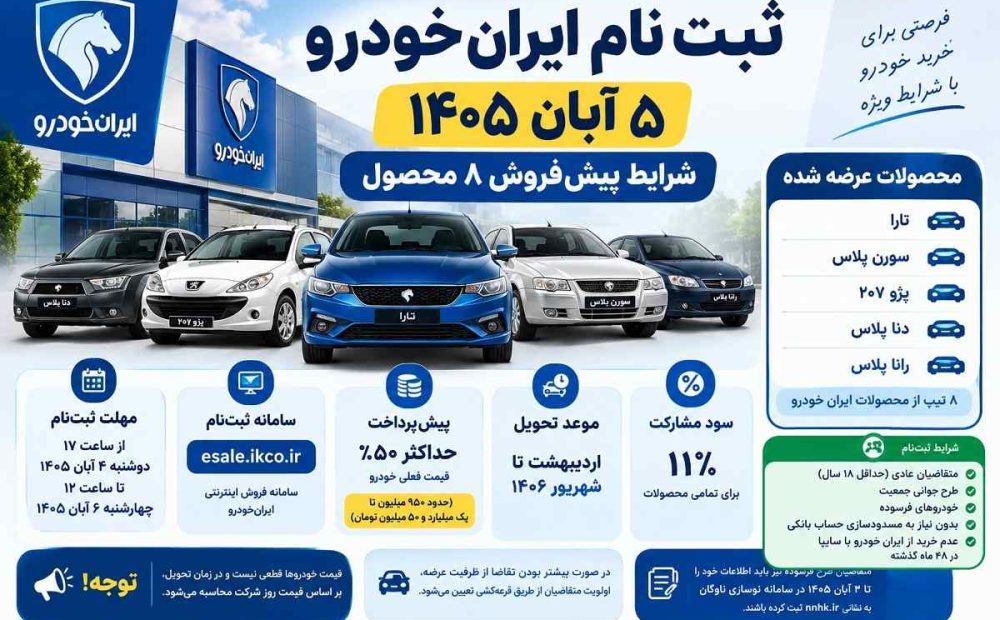 ثبت نام ایران خودرو ۵ آبان ۱۴۰۵